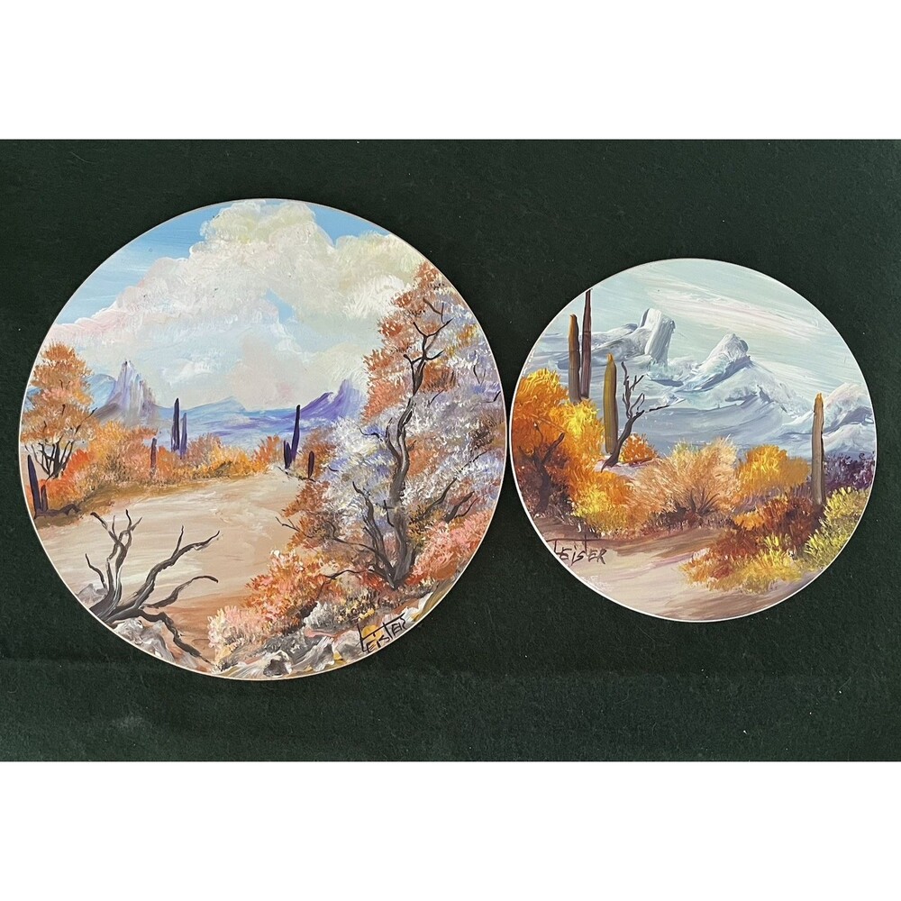VTG 70’s Set of 2 Apache Junction Arizona Mountains Cactus Acrylic Art Southwest